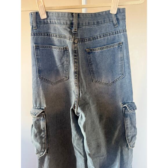Baggy Denim Cargo Jeans Y2K Relaxed Fit Wide Leg Cotton Blend - S - Picture 4 of 5